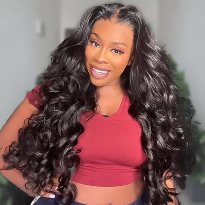 Double Drawn 3D Loose Wave Virgin Human Hair Transparent Full Lace Front Glueless Wig with Curtain Bangs Flash Sale