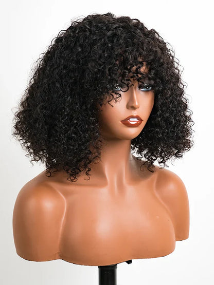 Luvwin Water Wave Short Bang Wig No Lace Beginner Friendly 100% Human Hair