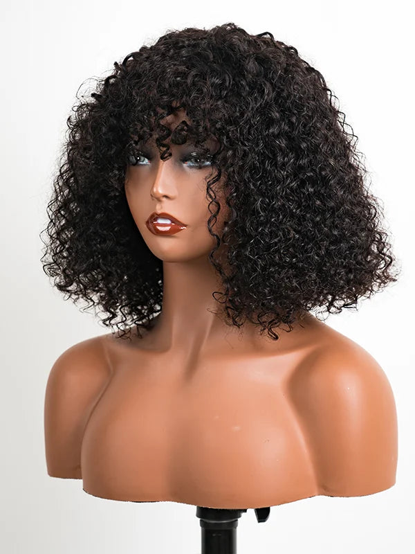 Luvwin Water Wave Short Bang Wig No Lace Beginner Friendly 100% Human Hair