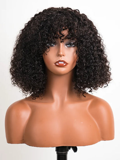 Luvwin Water Wave Short Bang Wig No Lace Beginner Friendly 100% Human Hair