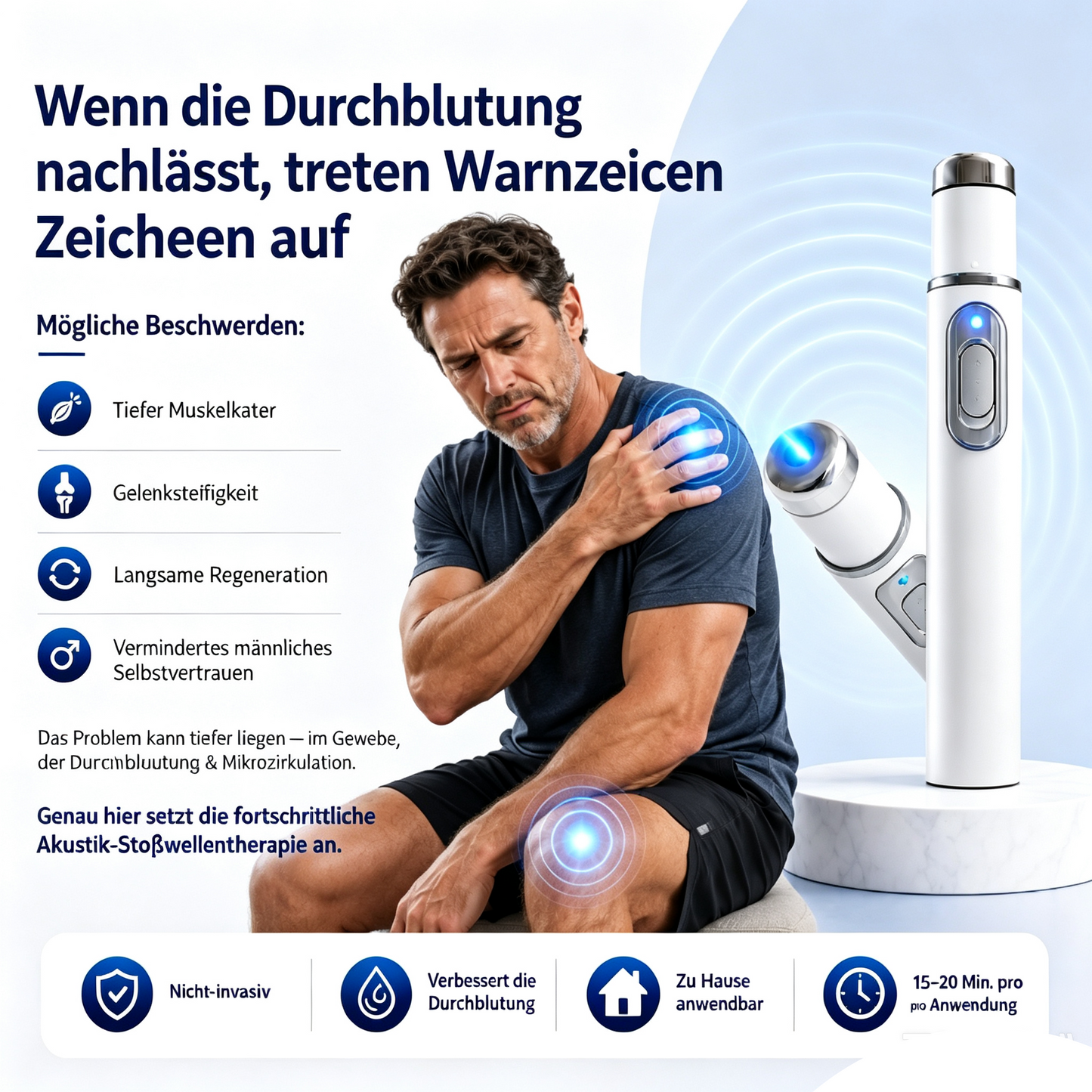 Fortschrittliche akustische Stoßwellentherapie: Regeneriert Peningewebe, stärkt Erektion und männliche Ausdauer, lindert Muskel-, Gelenk- und Sehnenbeschwerden.