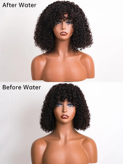 Luvwin Water Wave Short Bang Wig No Lace Beginner Friendly 100% Human Hair