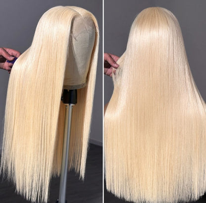 PreMax Wigs - 180% Density Easily Redyed 613 Silky Straight 5x5 Closure HD Lace Glueless Mid Part Long Wig Pre-cut & Plucked & Bleached