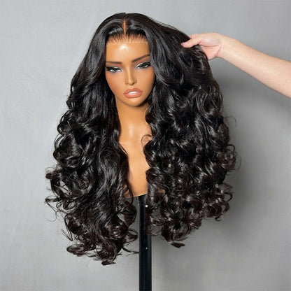 Double Drawn 3D Loose Wave Virgin Human Hair Transparent Full Lace Front Glueless Wig with Curtain Bangs Flash Sale