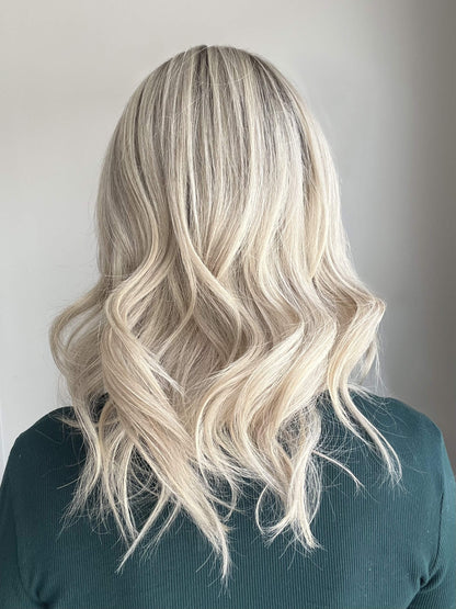 Raregen Lumi 14” | PureHand Remy Human Hair Wig-Rooted Cool Blonde with Highlights