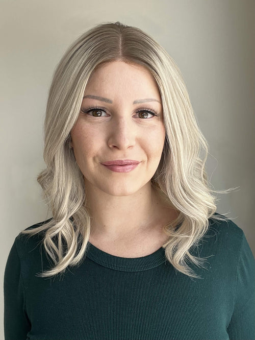Raregen Lumi 14” | PureHand Remy Human Hair Wig-Rooted Cool Blonde with Highlights