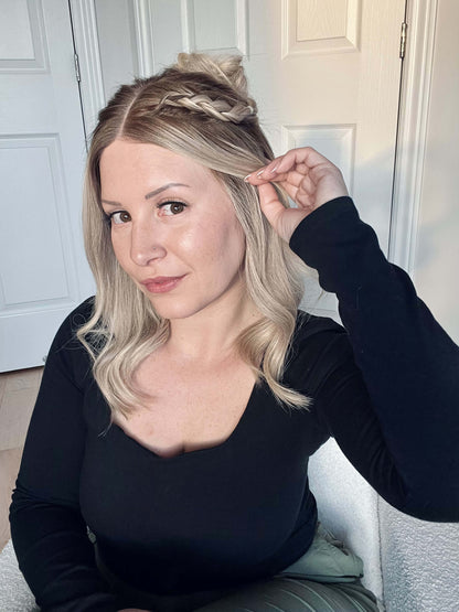Raregen Lumi 14” | PureHand Remy Human Hair Wig-Rooted Cool Blonde with Highlights