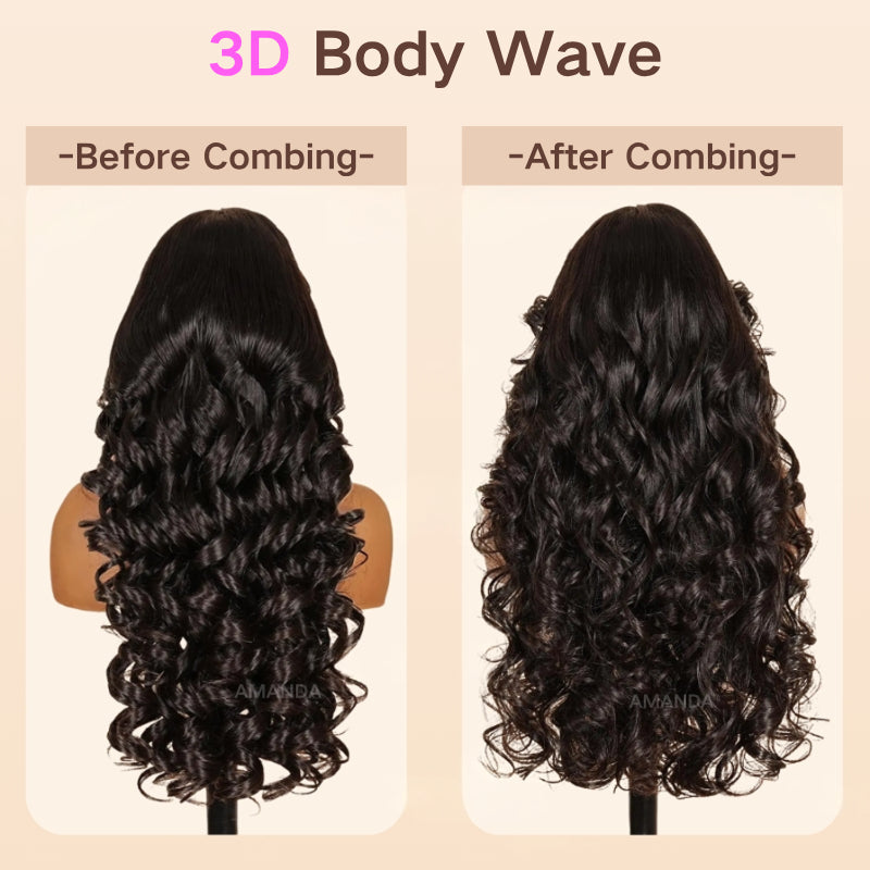 Double Drawn 3D Loose Wave Virgin Human Hair Transparent Full Lace Front Glueless Wig with Curtain Bangs Flash Sale