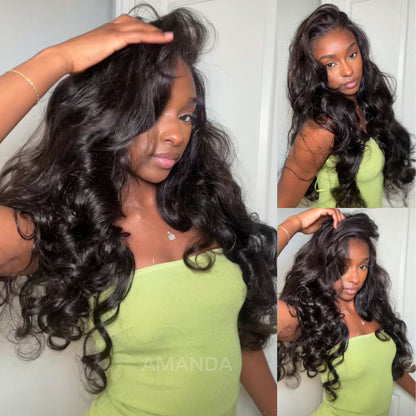 Double Drawn 3D Loose Wave Virgin Human Hair Transparent Full Lace Front Glueless Wig with Curtain Bangs Flash Sale