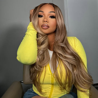 Tuneful Professional Toned Platinum with Mushroom Brown Colored Human Hair Wigs