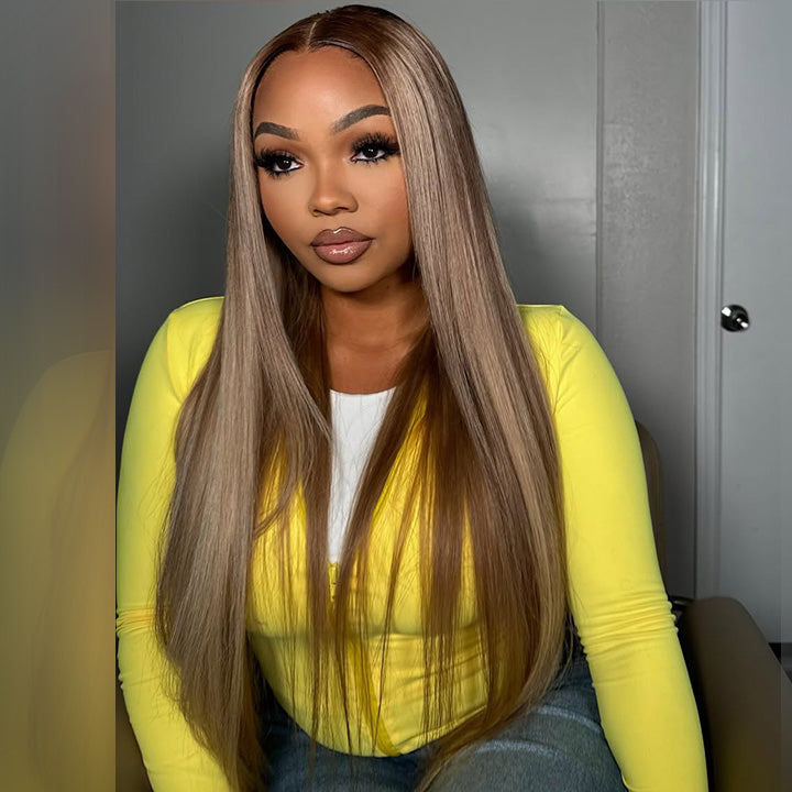 Tuneful Professional Toned Platinum with Mushroom Brown Colored Human Hair Wigs