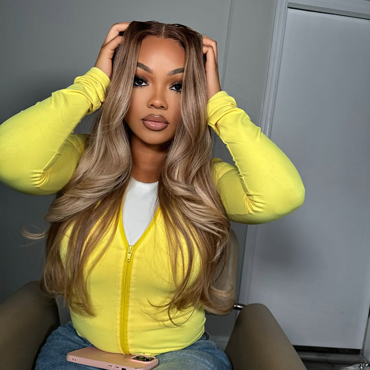 Tuneful Professional Toned Platinum with Mushroom Brown Colored Human Hair Wigs