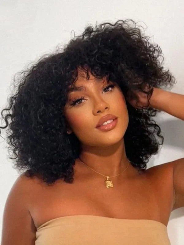 Luvwin Water Wave Short Bang Wig No Lace Beginner Friendly 100% Human Hair