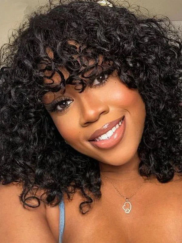Luvwin Water Wave Short Bang Wig No Lace Beginner Friendly 100% Human Hair