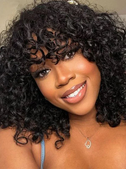 Luvwin Water Wave Short Bang Wig No Lace Beginner Friendly 100% Human Hair